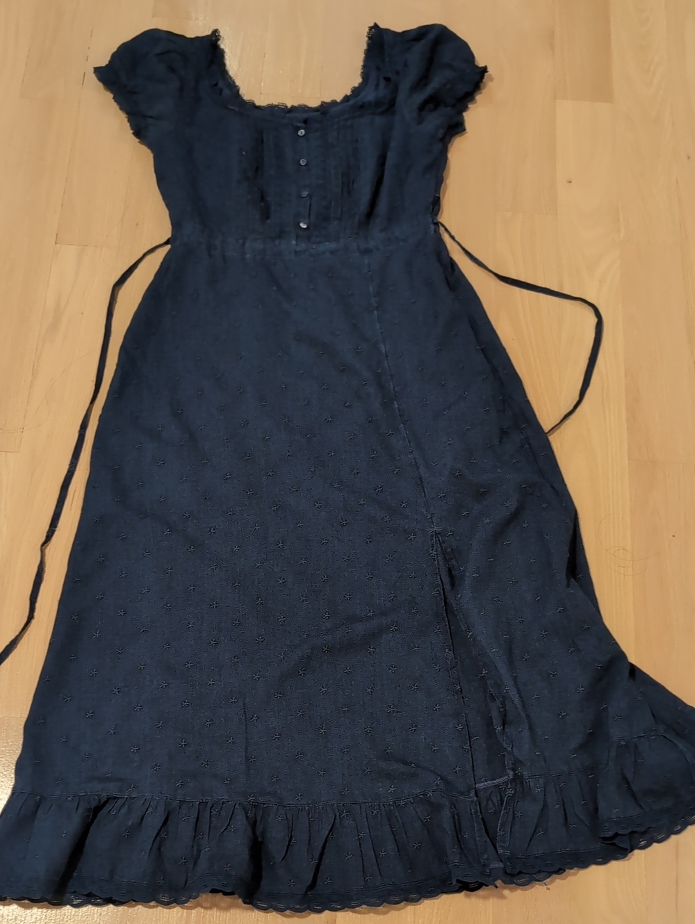 GAP Navy Eyelet Midi Dress with Ruffle Hem And Front Slit
